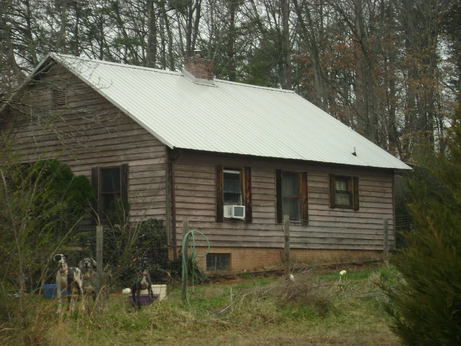 White metal roof on an old wood sided farmhouse, from a Metal Roof Installation job in Limington